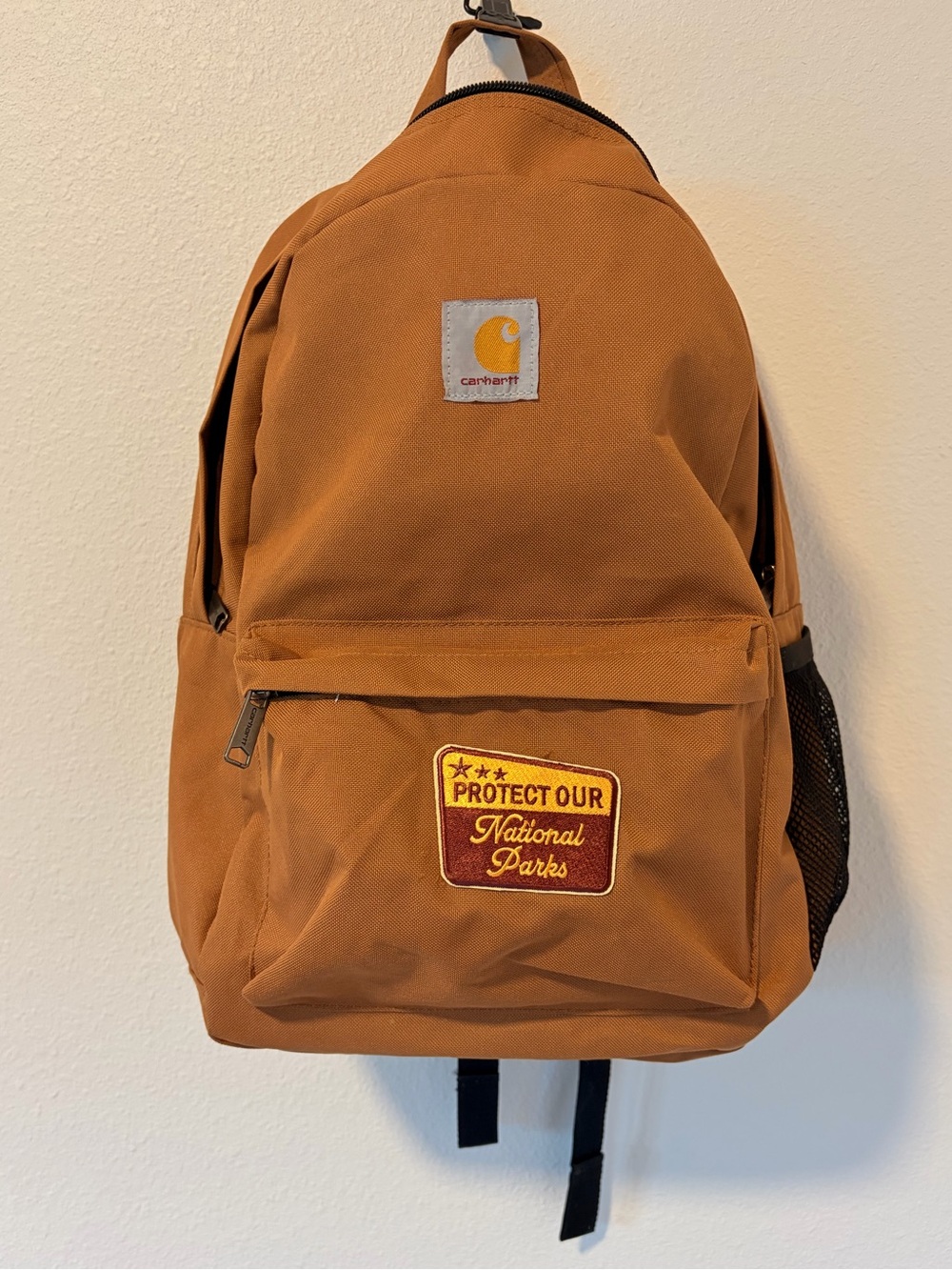 CARHARTT Brown Canvas Backpack Laptop Sleeve Custom National Parks Patch Upcycle